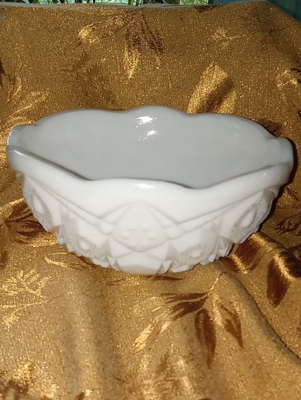 Vintage Tolec Mckee White Milk Cut Glass Serving Bowl, Decorative Bowl.